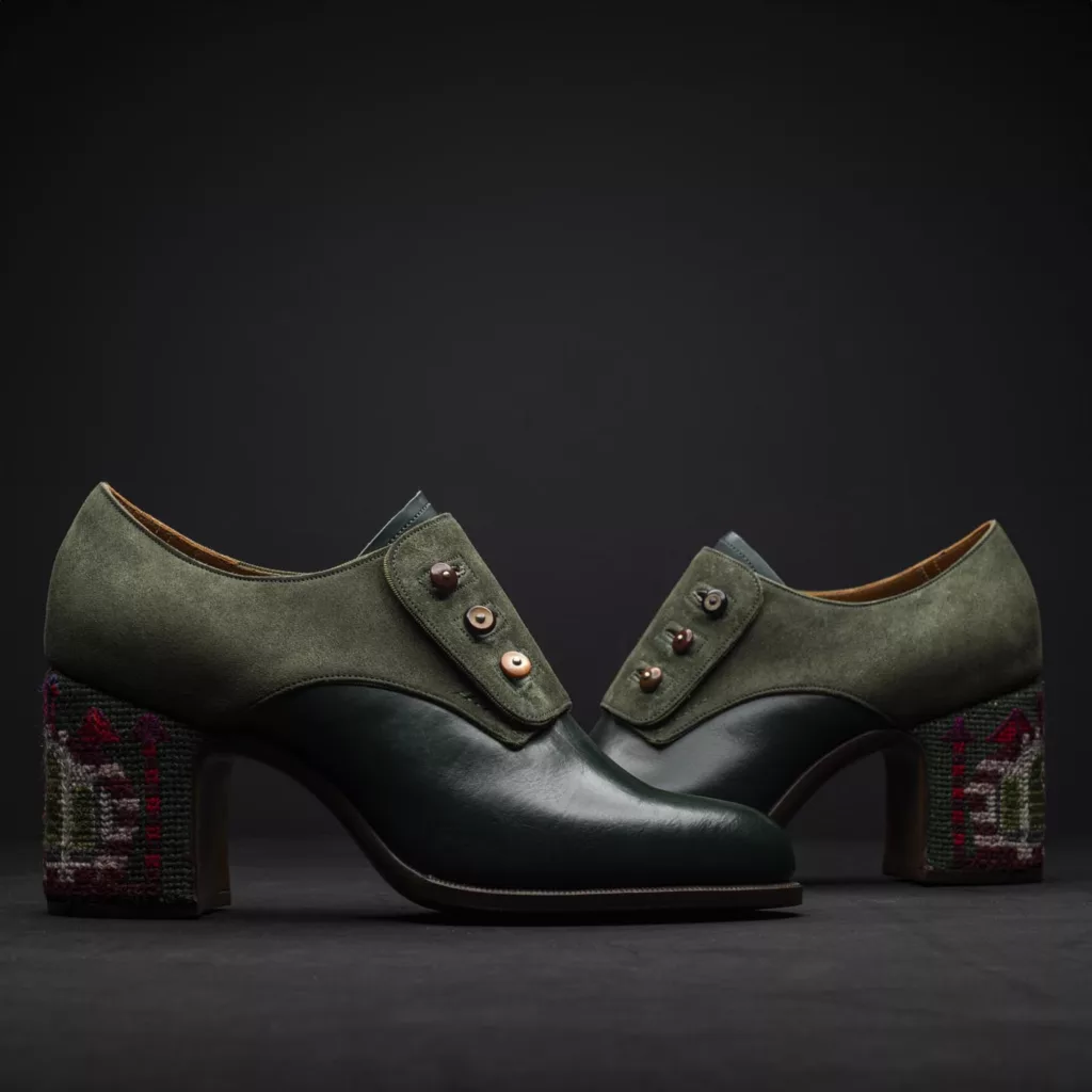 Block Heel Button Shoe